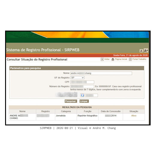 ‘︁Registro Profesional’ ativo